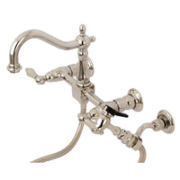 Thumbnail for Kingston Brass KS1266ALBS Heritage Wall Mount Bridge Kitchen Faucet with Brass Sprayer, Polished Nickel - BNGBath