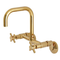 Thumbnail for Kingston Brass Concord 8-Inch Adjustable Center Wall Mount Kitchen Faucet, Polished Brass - BNGBath