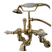 Thumbnail for Kingston Brass CC461T2 Vintage Wall Mount Clawfoot Tub Faucet with Hand Shower, Polished Brass - BNGBath