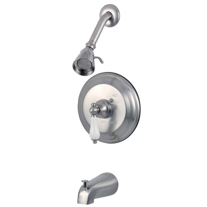 Kingston Brass GKB3638PL Water Saving Restoration Tub and Shower Faucet with Porcelain Lever Handles, Brushed Nickel - BNGBath