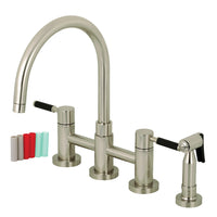 Thumbnail for Kingston Brass KS8278DKLBS Concord Two-Handle Bridge Kitchen Faucet with Brass Side Sprayer, Brushed Nickel - BNGBath