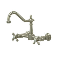 Thumbnail for Kingston Brass KS1248AX Heritage Two-Handle Wall Mount Bridge Kitchen Faucet, Brushed Nickel - BNGBath