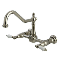 Thumbnail for Kingston Brass KS1246PL Heritage Two-Handle Wall Mount Bridge Kitchen Faucet, Polished Nickel - BNGBath