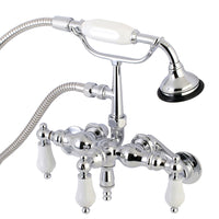 Thumbnail for Kingston Brass AE422T1 Aqua Vintage 3-3/8 Inch Adjustable Wall Mount Clawfoot Tub Faucet with Hand Shower, Polished Chrome - BNGBath