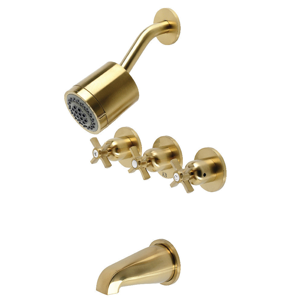 Kingston Brass KBX8137ZX Millennium Three-Handle Tub and Shower Faucet, Brushed Brass - BNGBath