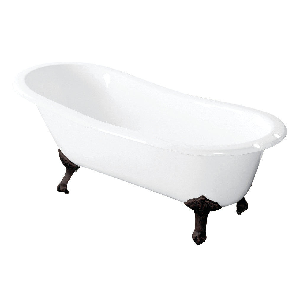 Aqua Eden VCT7D5731B5 57-Inch Cast Iron Slipper Clawfoot Tub with 7-Inch Faucet Drillings, White/Oil Rubbed Bronze - BNGBath