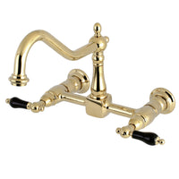 Thumbnail for Kingston Brass KS1242PKL Duchess Two-Handle Wall Mount Bridge Kitchen Faucet, Polished Brass - BNGBath