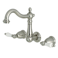 Thumbnail for Kingston Brass KS1258PL 8-Inch Center Wall Mount Bathroom Faucet, Brushed Nickel - BNGBath