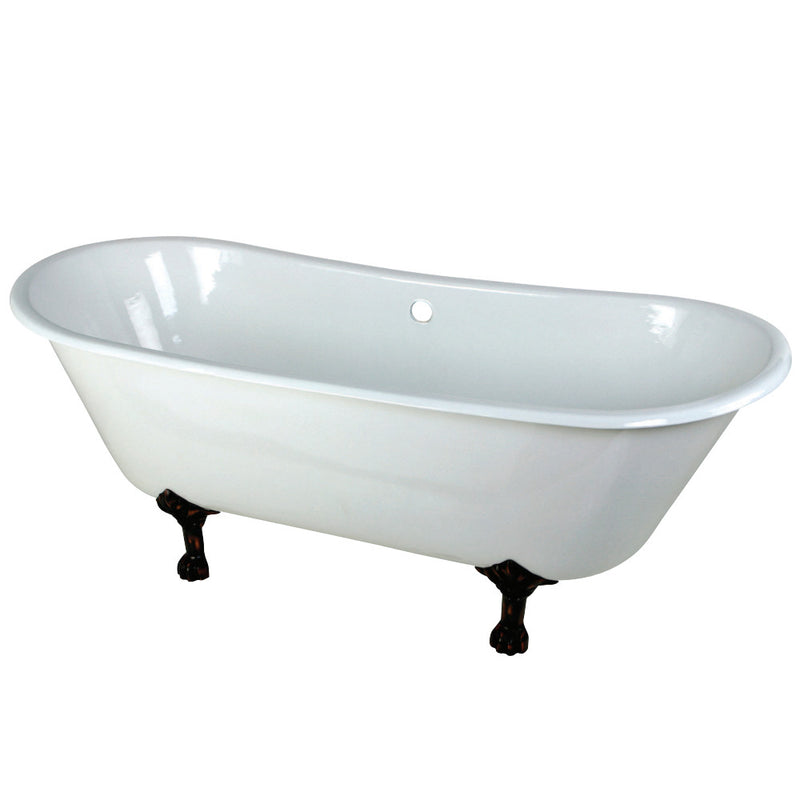 Aqua Eden VCTND6728NH5 67-Inch Cast Iron Double Slipper Clawfoot Tub (No Faucet Drillings), White/Oil Rubbed Bronze - BNGBath