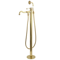 Thumbnail for Kingston Brass KS7132DPL Paris Freestanding Tub Faucet with Hand Shower, Polished Brass - BNGBath