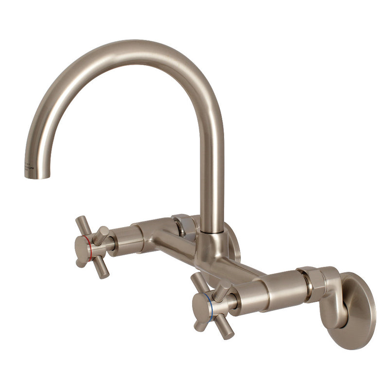 Kingston Brass KS414SN Concord 8-Inch Adjustable Center Wall Mount Kitchen Faucet, Brushed Nickel - BNGBath