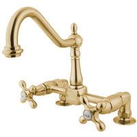 Thumbnail for Kingston Brass KS1142AX Heritage Two-Handle Bridge Kitchen Faucet, Polished Brass - BNGBath