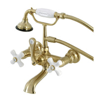 Thumbnail for Kingston Brass AE559T7 Aqua Vintage 7-Inch Wall Mount Tub Faucet with Hand Shower, Brushed Brass - BNGBath