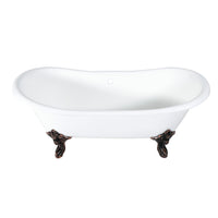 Thumbnail for Aqua Eden VCTNDS7231NL5 72-Inch Cast Iron Double Slipper Clawfoot Tub (No Faucet Drillings), White/Oil Rubbed Bronze - BNGBath