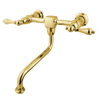 Thumbnail for Kingston Brass KS1212AL Heritage Wall Mount Bathroom Faucet, Polished Brass - BNGBath
