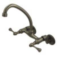 Thumbnail for Kingston Brass KS314AB Kingston Two Handle Wall Mount Kitchen Faucet, Antique Brass - BNGBath