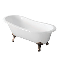 Thumbnail for Aqua Eden VCTND673122ZB8 67-Inch Cast Iron Single Slipper Clawfoot Tub (No Faucet Drillings), White/Brushed Nickel - BNGBath