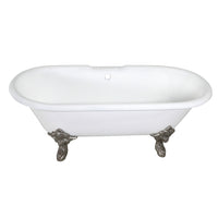 Thumbnail for Aqua Eden VCT7DE7232NL8 72-Inch Cast Iron Double Ended Clawfoot Tub with 7-Inch Faucet Drillings, White/Brushed Nickel - BNGBath