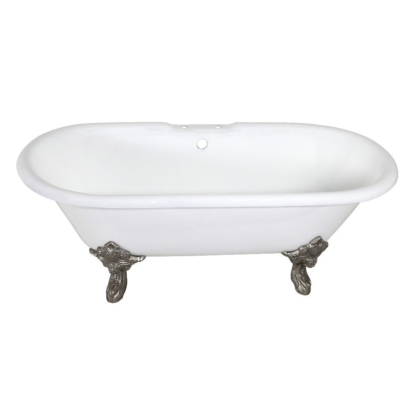 Aqua Eden VCT7DE7232NL8 72-Inch Cast Iron Double Ended Clawfoot Tub with 7-Inch Faucet Drillings, White/Brushed Nickel - BNGBath