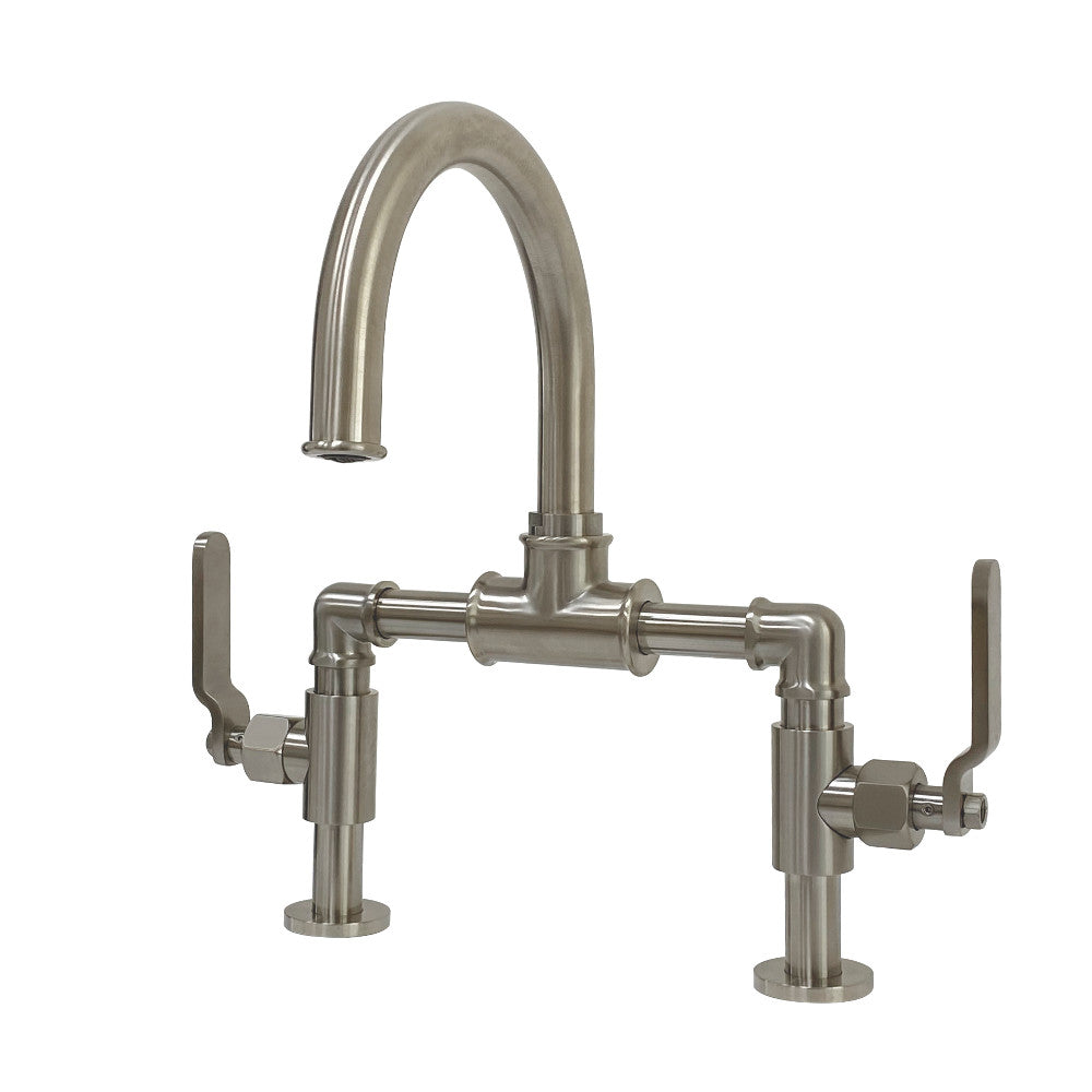 Kingston Brass KS2178KL Whitaker Industrial Style Bridge Bathroom Faucet with Pop-Up Drain, Brushed Nickel - BNGBath