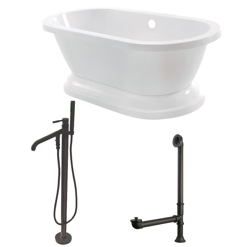 Aqua Eden KT7PE672824B5 67-Inch Acrylic Double Ended Pedestal Tub Combo with Faucet and Supply Lines, White/Oil Rubbed Bronze - BNGBath