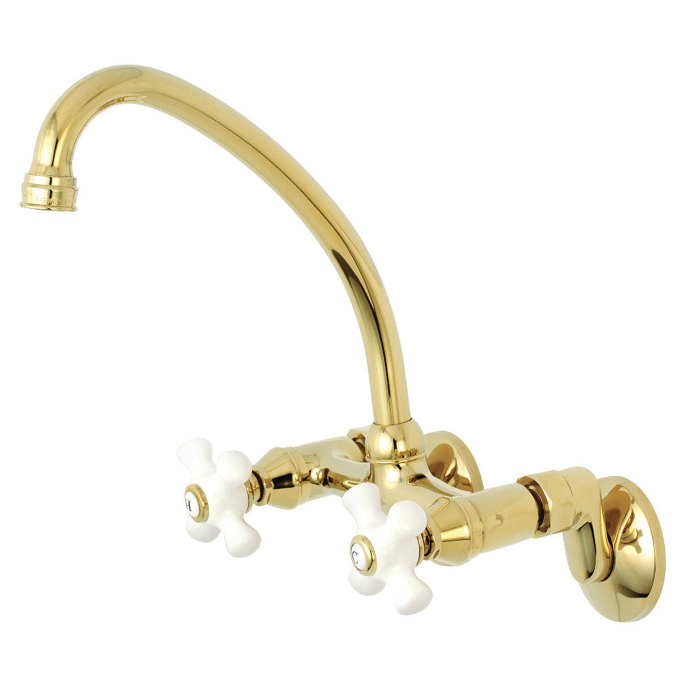 Kingston Brass KS614PB Kingston Two Handle Wall Mount Bathroom Faucet, Polished Brass - BNGBath