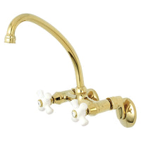 Thumbnail for Kingston Brass KS614PB Kingston Two Handle Wall Mount Bathroom Faucet, Polished Brass - BNGBath