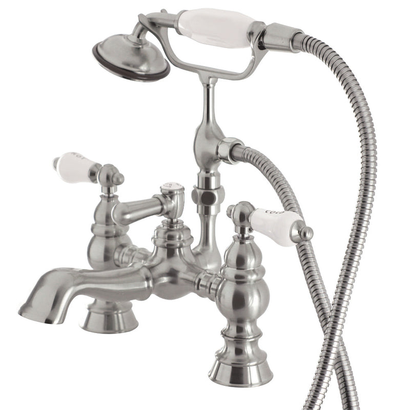 Kingston Brass CC1154T8 Vintage 7-Inch Deck Mount Tub Faucet with Hand Shower, Brushed Nickel - BNGBath