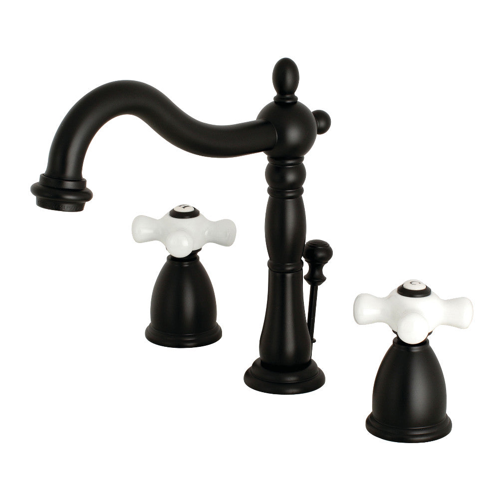 Kingston Brass KB1970PX Heritage Widespread Bathroom Faucet with Brass Pop-Up, Matte Black - BNGBath
