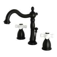 Thumbnail for Kingston Brass KB1970PX Heritage Widespread Bathroom Faucet with Brass Pop-Up, Matte Black - BNGBath