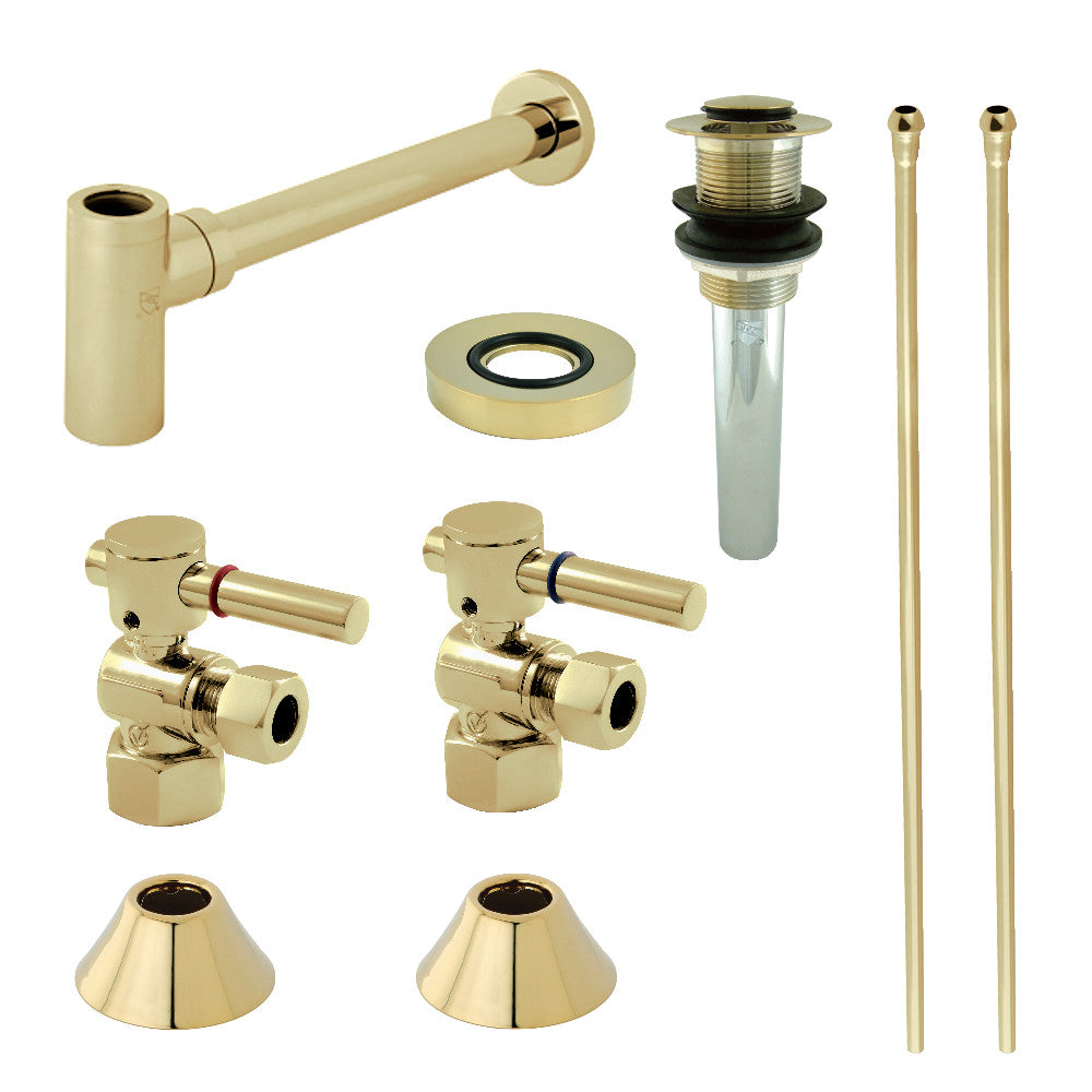 Kingston Brass CC43102DLVKB30 Modern Plumbing Sink Trim Kit with Bottle Trap and Drain, Polished Brass - BNGBath