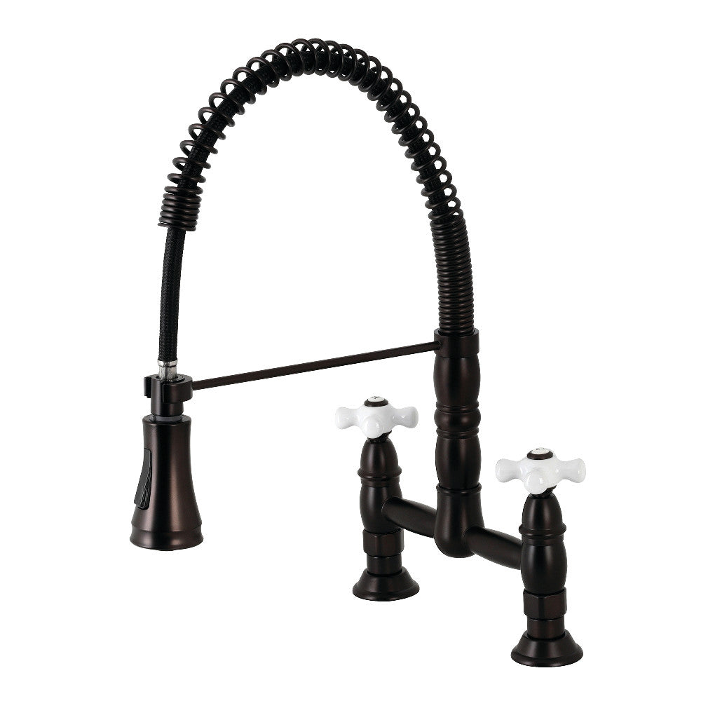 Gourmetier GS1275PX Heritage Two-Handle Deck-Mount Pull-Down Sprayer Kitchen Faucet, Oil Rubbed Bronze - BNGBath