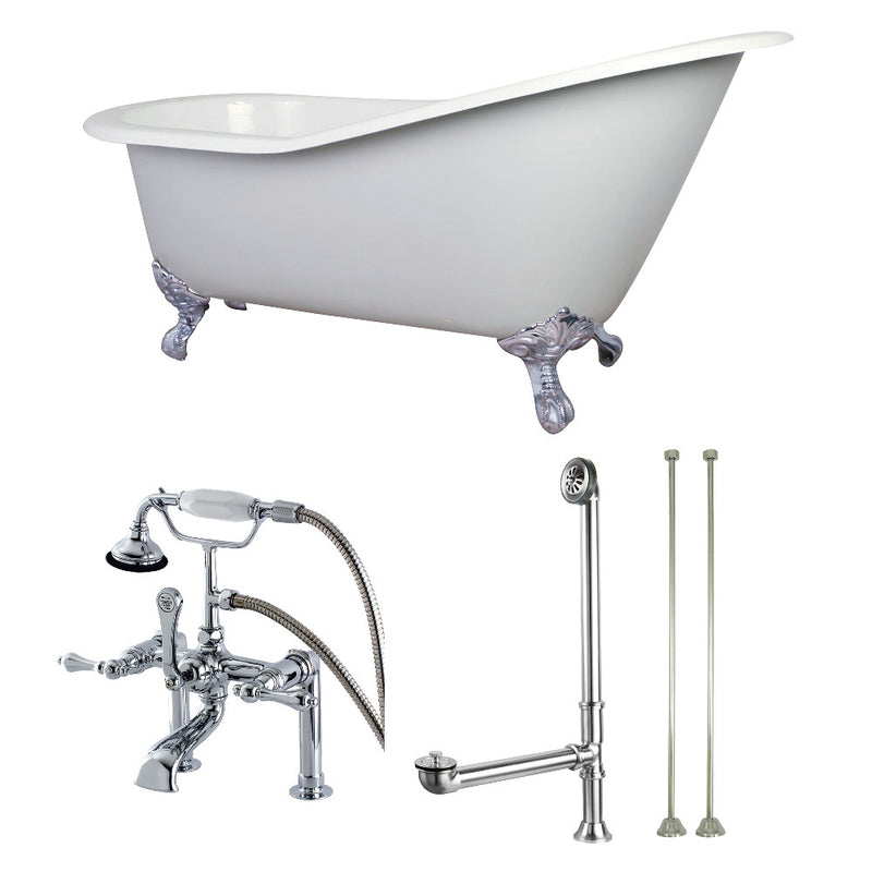 62-Inch Cast Iron Single Slipper Clawfoot Tub Combo W/ Faucet and Supply Lines - BNGBath
