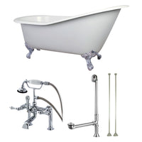 Thumbnail for Aqua Eden KCT7D653129C1 62-Inch Cast Iron Single Slipper Clawfoot Tub Combo with Faucet and Supply Lines, White/Polished Chrome - BNGBath
