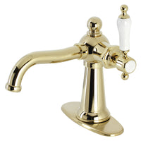 Thumbnail for Kingston Brass KSD154KLPB Nautical Single-Handle Bathroom Faucet with Push Pop-Up, Polished Brass - BNGBath