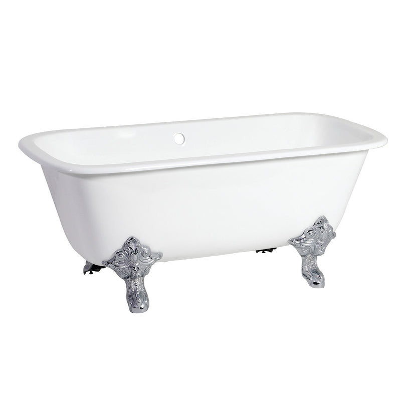 Aqua Eden VCTQND6732NL1 67-Inch Cast Iron Double Ended Clawfoot Tub (No Faucet Drillings), White/Polished Chrome - BNGBath
