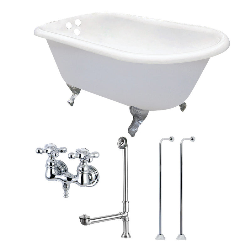 54-Inch Cast Iron Roll Top Clawfoot Tub Combo with Faucet and Supply Lines - BNGBath