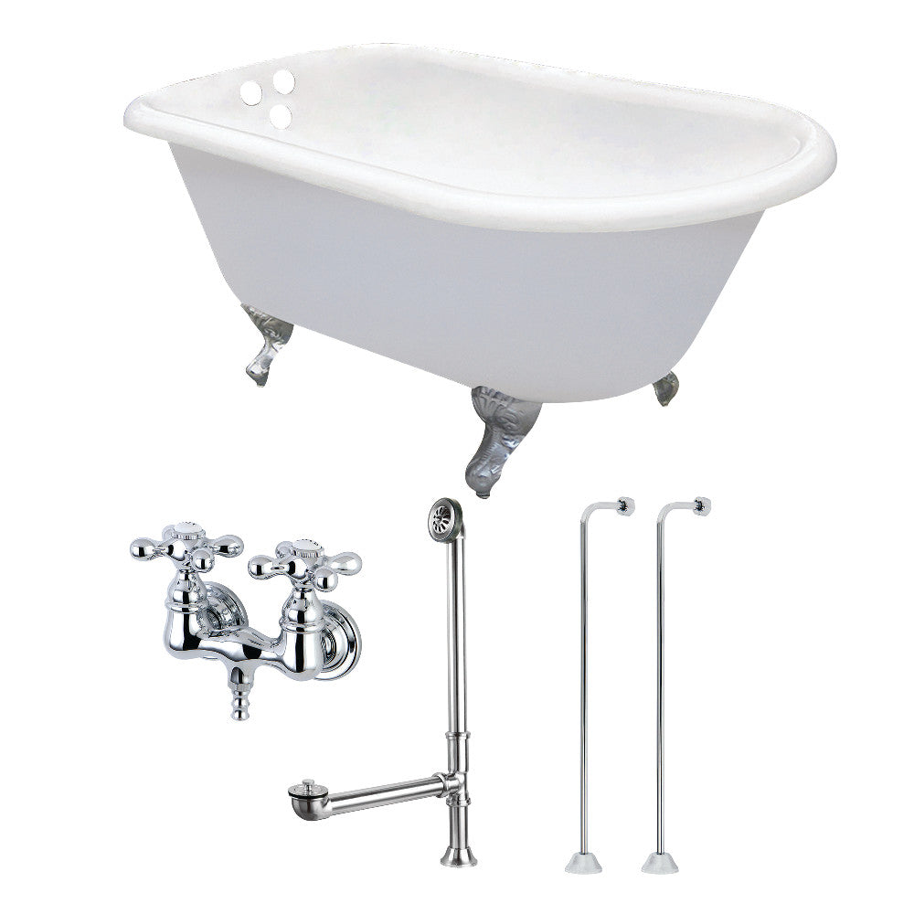 Aqua Eden KCT3D543019C1 54-Inch Cast Iron Roll Top Clawfoot Tub Combo with Faucet and Supply Lines, White/Polished Chrome - BNGBath