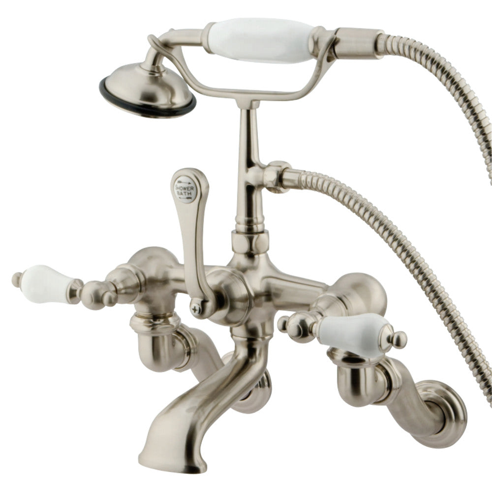 Kingston Brass CC459T8 Vintage Adjustable Center Wall Mount Tub Faucet with Hand Shower, Brushed Nickel - BNGBath