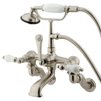 Thumbnail for Kingston Brass CC459T8 Vintage Adjustable Center Wall Mount Tub Faucet with Hand Shower, Brushed Nickel - BNGBath
