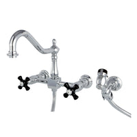 Thumbnail for Kingston Brass KS1241PKXBS Duchess Wall Mount Bridge Kitchen Faucet with Brass Sprayer, Polished Chrome - BNGBath