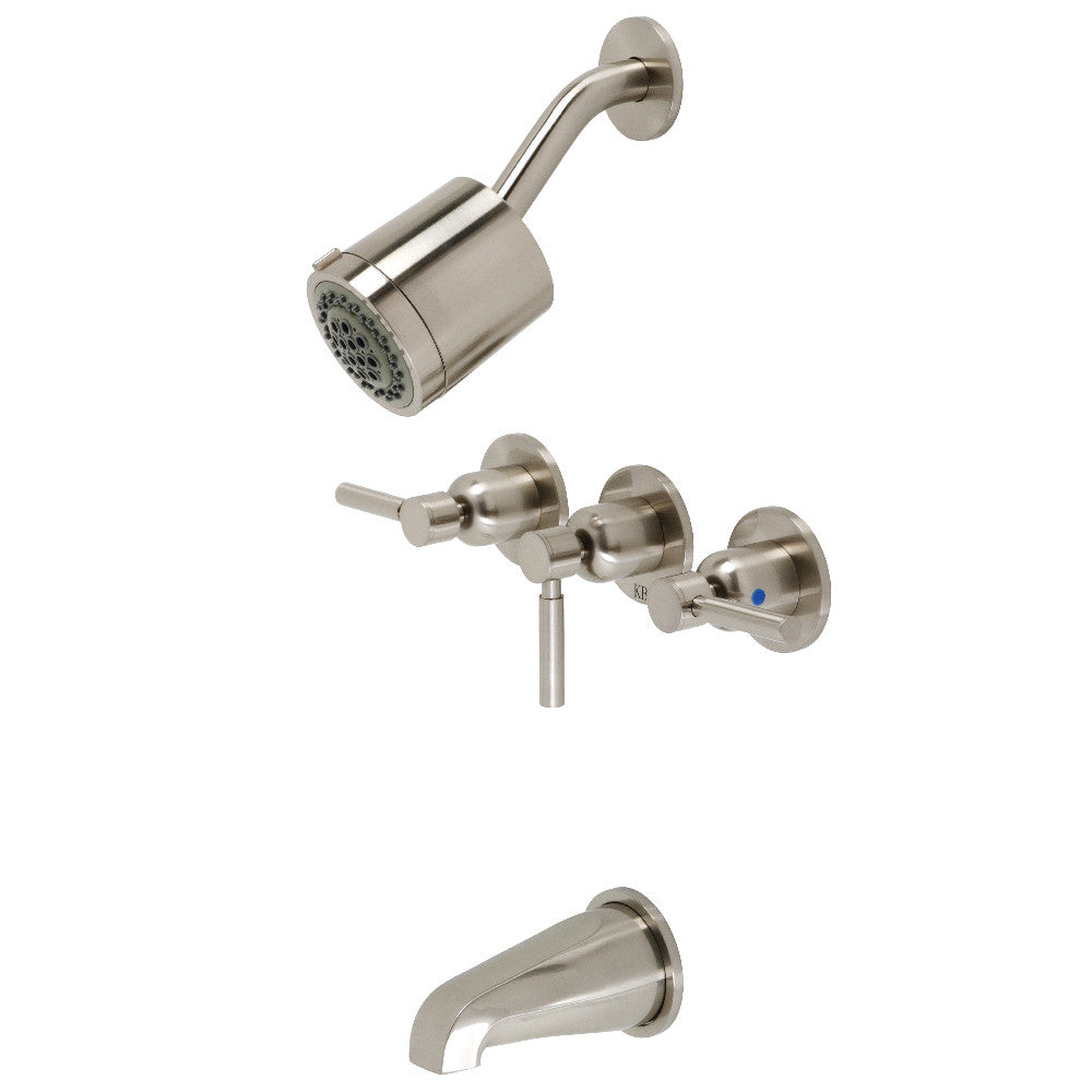 Kingston Brass KBX8138DL Concord Three-Handle Tub and Shower Faucet, Brushed Nickel - BNGBath