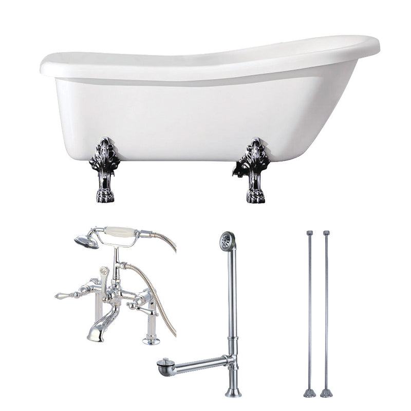 Aqua Eden KVTDE692823C1 67-Inch Acrylic Single Slipper Clawfoot Tub Combo with Faucet and Supply Lines, White/Polished Chrome - BNGBath
