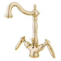 Thumbnail for Kingston Brass KS1432GL Victorian Two-Handle Bathroom Faucet with Brass Pop-Up and Cover Plate, Polished Brass - BNGBath