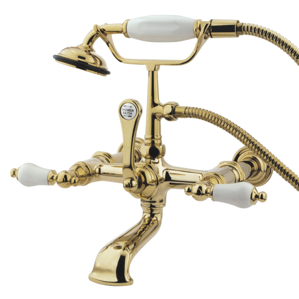 Kingston Brass CC543T2 Vintage 7-Inch Wall Mount Tub Faucet with Hand Shower, Polished Brass - BNGBath