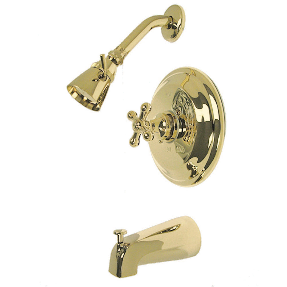 Kingston Brass GKB3632AX Water Saving Restoration Tub and Shower Faucet with Cross Handles, Polished Brass - BNGBath
