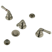 Thumbnail for Kingston Brass KB328 Magellan Bidet Faucet with Lever Handles & Brass Pop-Up, Brushed Nickel - BNGBath
