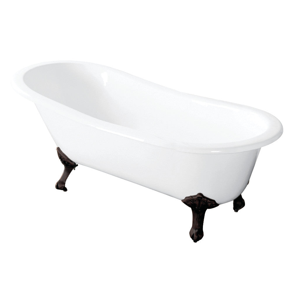 Aqua Eden VCTND5731B5 57-Inch Cast Iron Slipper Clawfoot Tub without Faucet Drillings, White/Oil Rubbed Bronze - BNGBath
