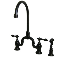 Thumbnail for Kingston Brass KS7795ALBS English Country Kitchen Bridge Faucet with Brass Sprayer, Oil Rubbed Bronze - BNGBath