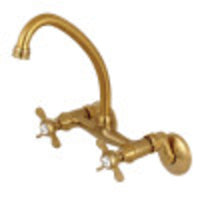 Thumbnail for Kingston Brass KS114SB Essex Two Handle Wall Mount Kitchen Faucet, Brushed Brass - BNGBath